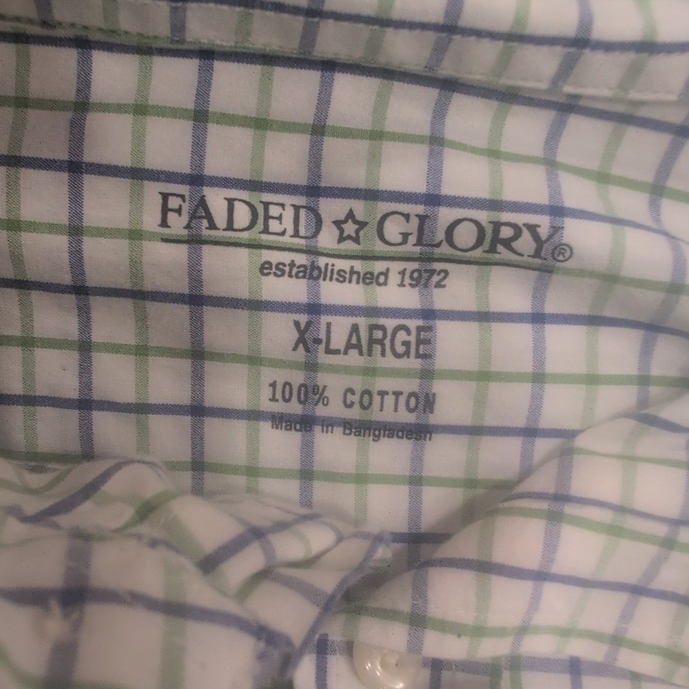 Faded Glory Men's X-Large Plaid Long Sleeve Button Down Shirt 100% Cotton 17.5" - Picture 2 of 4
